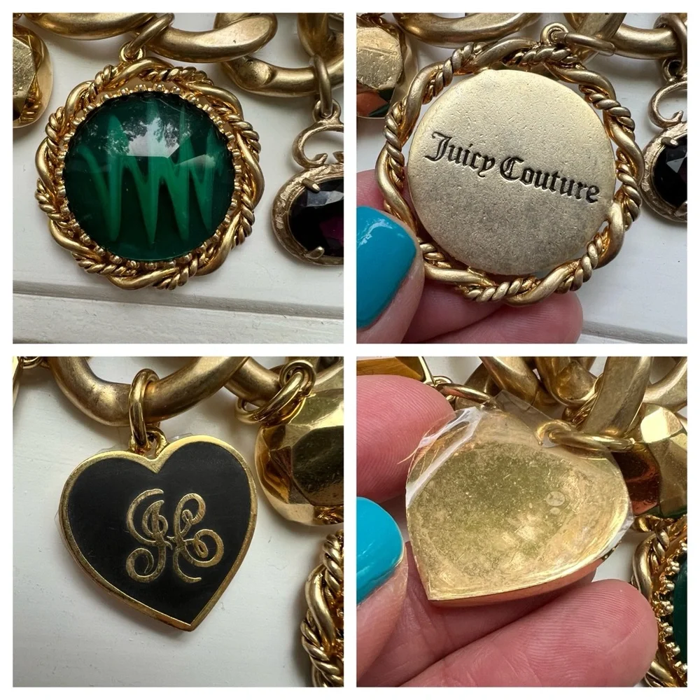 Vintage juicy couture chunky charm bracelet gold tone 8 charms very rare HTF 6.5